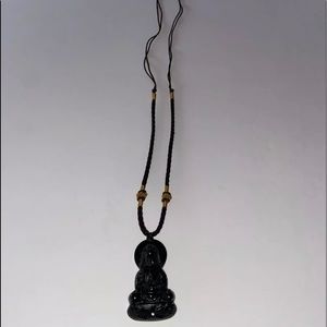 Protection Buddha Necklace, Black/Brown, 14”